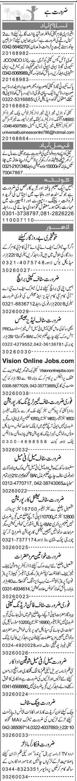 Misc. Jobs in Lahore Express Classified 2