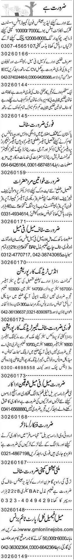 Misc. Jobs in Lahore Express Classified 1