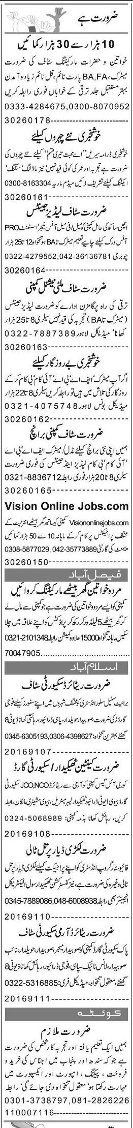 Misc. Jobs in Lahore Express Classified 2