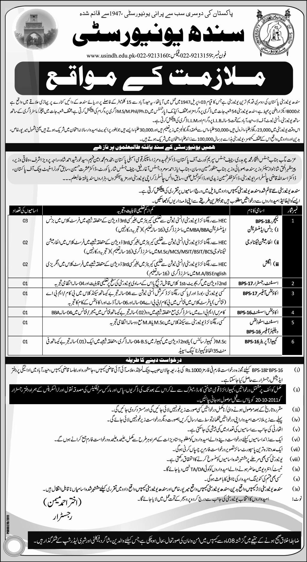 University of Sindh Job Opportunities