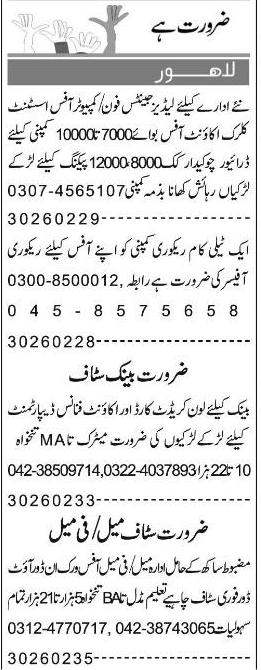 Misc. Jobs in Lahore Express Classified 1