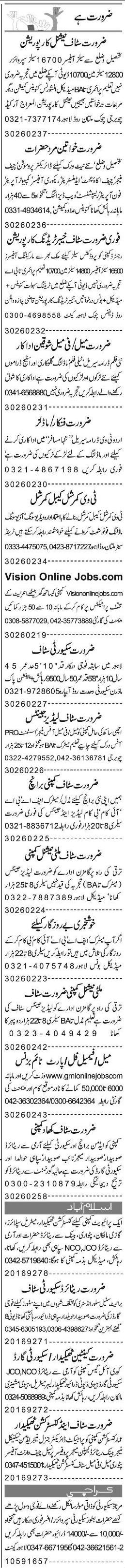 Misc. Jobs in Lahore Express Classified 2