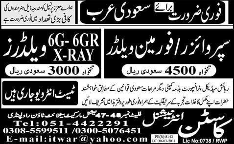 Urgently Required For Saudi Arabia