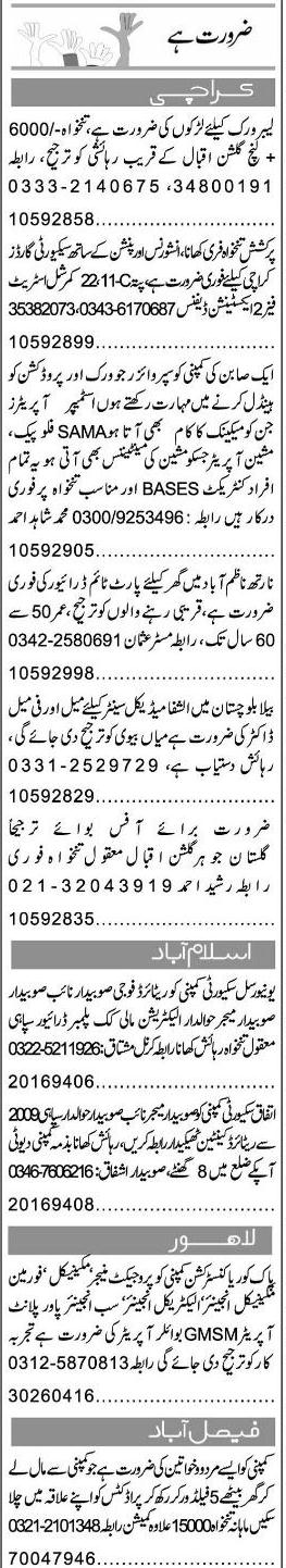 Misc. Jobs in Karachi Express Classified