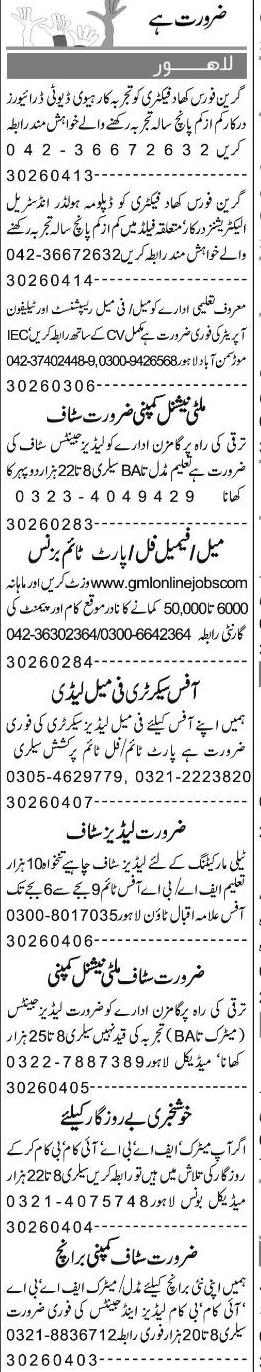 Misc. Jobs in Lahore Express Classified 1