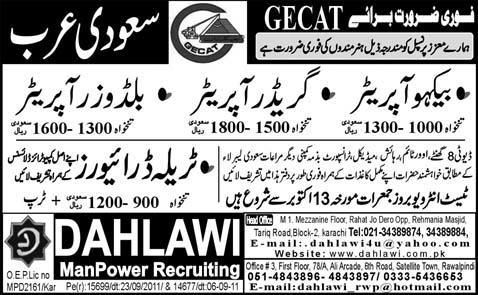 Urgently Required For Saudi Arabia