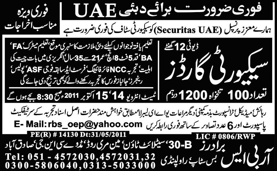 Urgently Required for Dubai, UAE