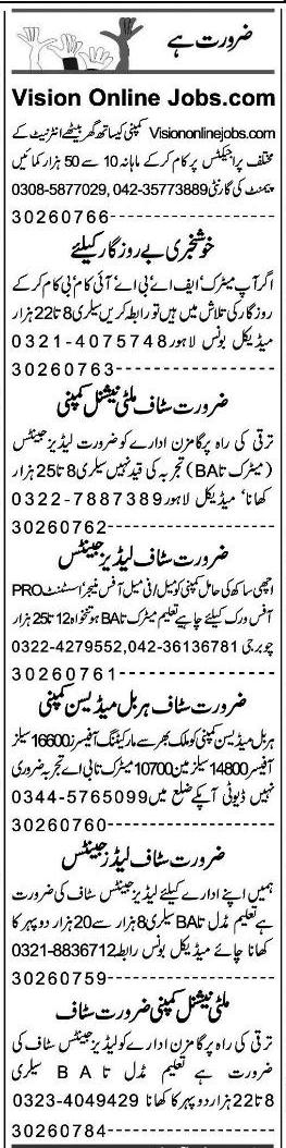 Misc. Jobs in Lahore Express Classified