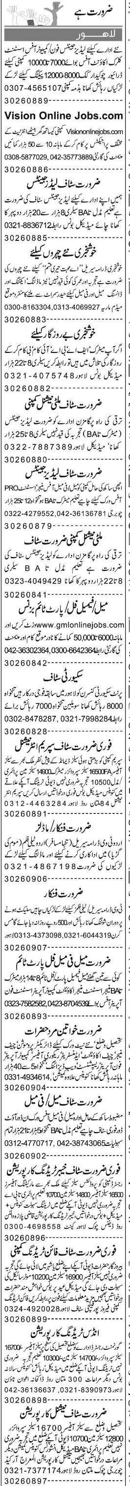 Misc. Jobs in Lahore Express Classified 1