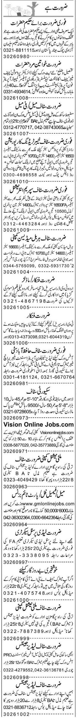 Misc. Jobs in Lahore Express Classified 1