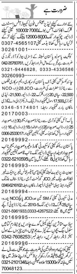 Misc. Jobs in Lahore Express Classified 2