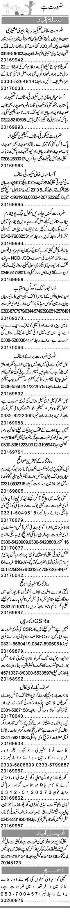 Misc. Jobs in Islamabad Express Classified