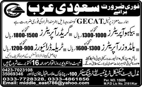 Urgently Required For Saudi Arabia