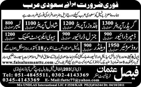 Urgently Required For Saudi Arabia