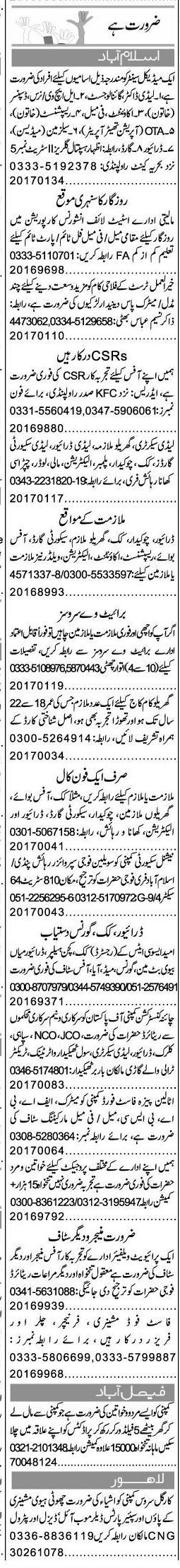 Misc. Jobs in Islamabad Express Classified