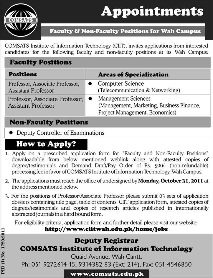 COMSATS Required Faculty and Non-Faculty Members