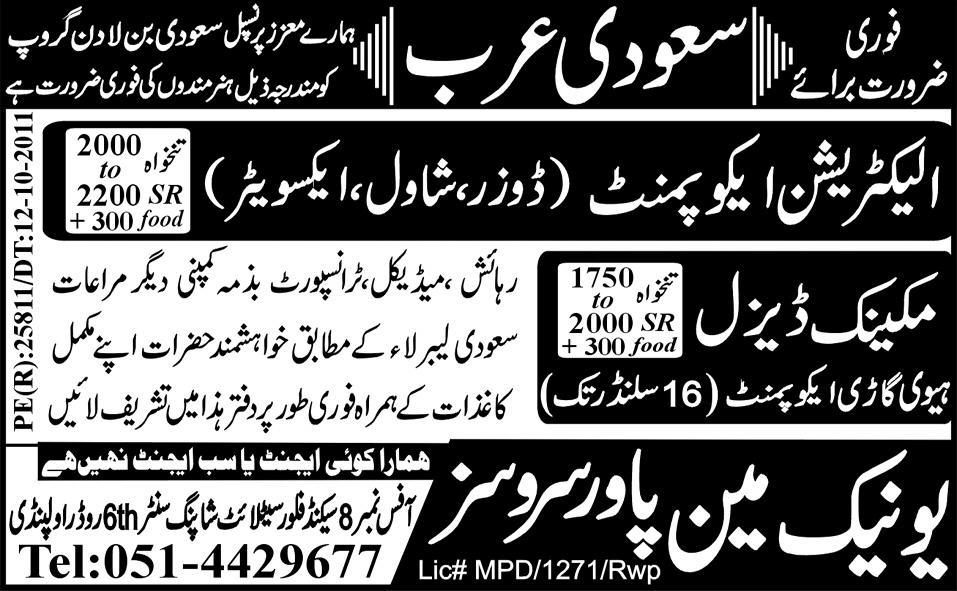 Urgently Required For Saudi Arabia