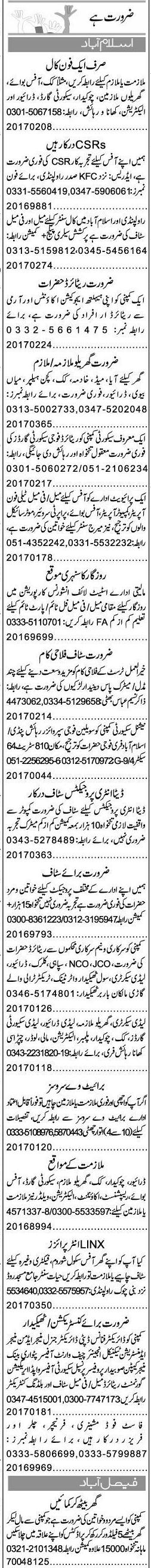 Misc. Jobs in Islamabad Express Classified