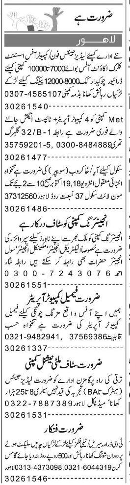 Misc. Jobs in Lahore Express Classified 1