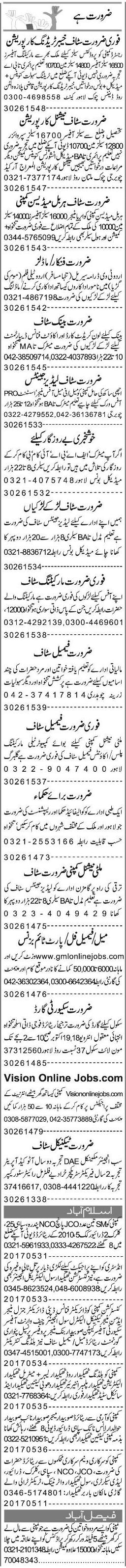 Misc. Jobs in Lahore Express Classified 2