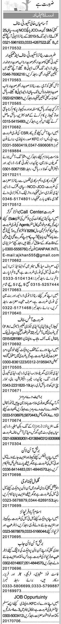 Misc. Jobs in Islamabad Express Classified