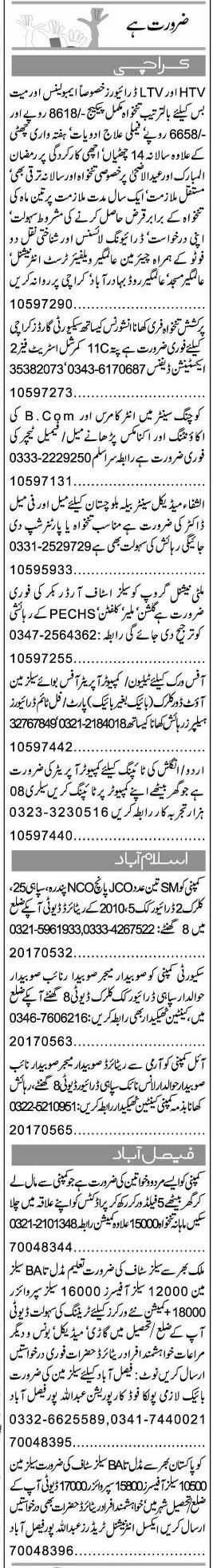 Misc. Jobs in Karachi Express Classified