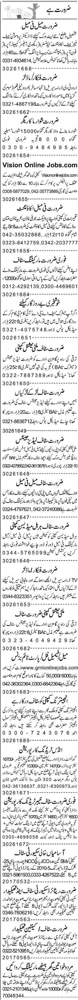 Misc. Jobs in Lahore Express Classified 2