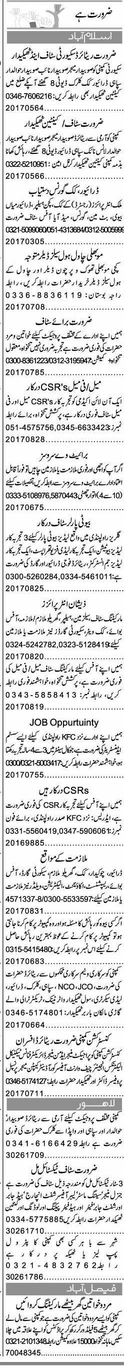 Misc. Jobs in Islamabad Express Classified