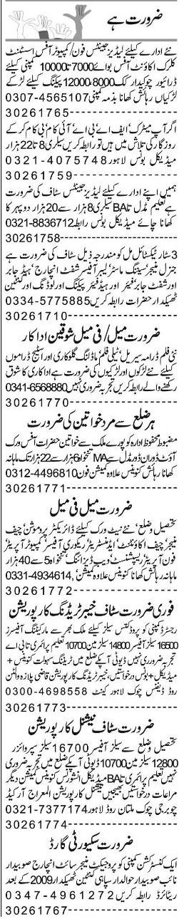 Misc. Jobs in Lahore Express Classified 1