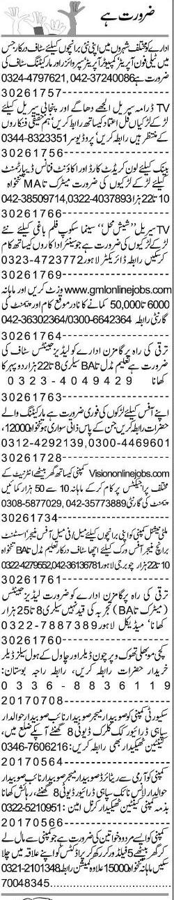 Misc. Jobs in Lahore Express Classified 2