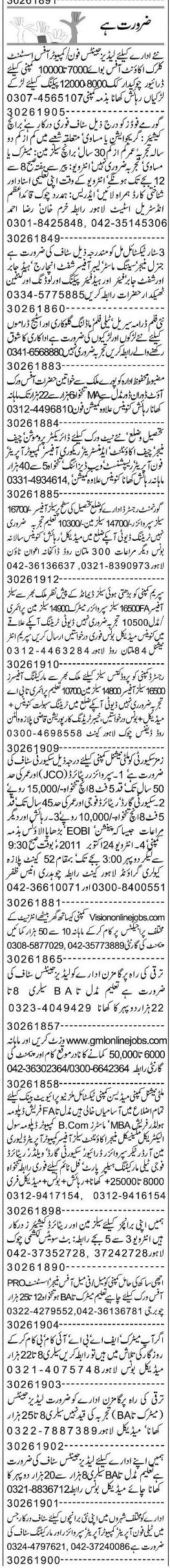 Misc. Jobs in Lahore Express Classified