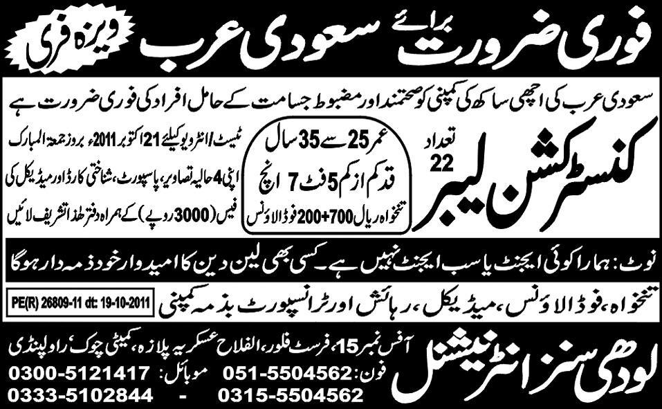 Construction Labor Required for Saudi Arabia