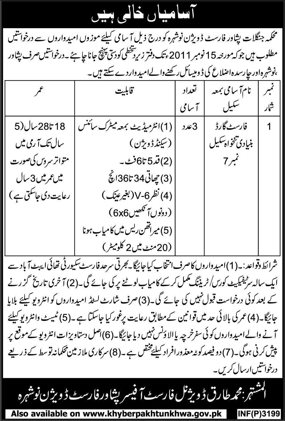 Department of Forestry Peshawar Division Nowshera Required Forest Guards