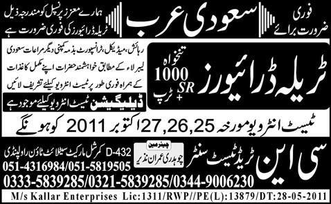 Traila Drivers Required for Saudi Arabia