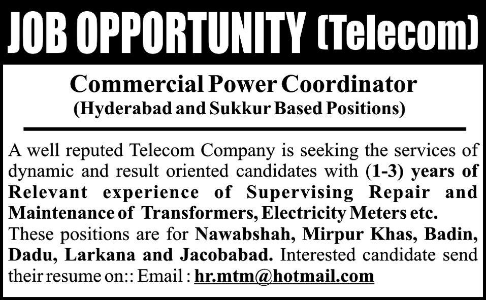 Commercial Power Coordinator Required by a Telecom Company