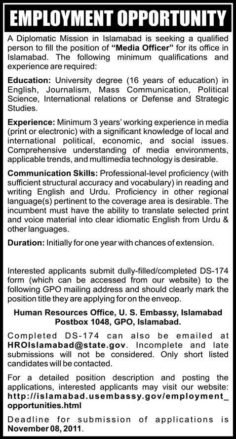 US Embassy Required the Service of Media Officer