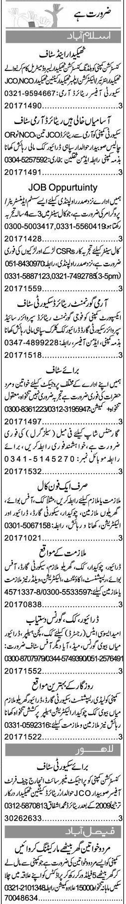 Misc. Jobs in Islamabad Express Classified