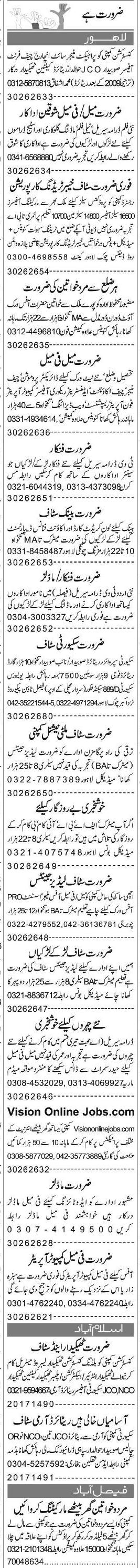 Misc. Jobs in Lahore Express Classified