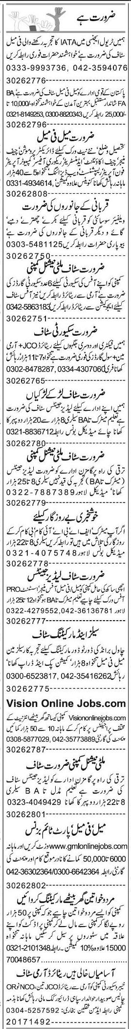 Misc. Jobs in Lahore Express Classified 2