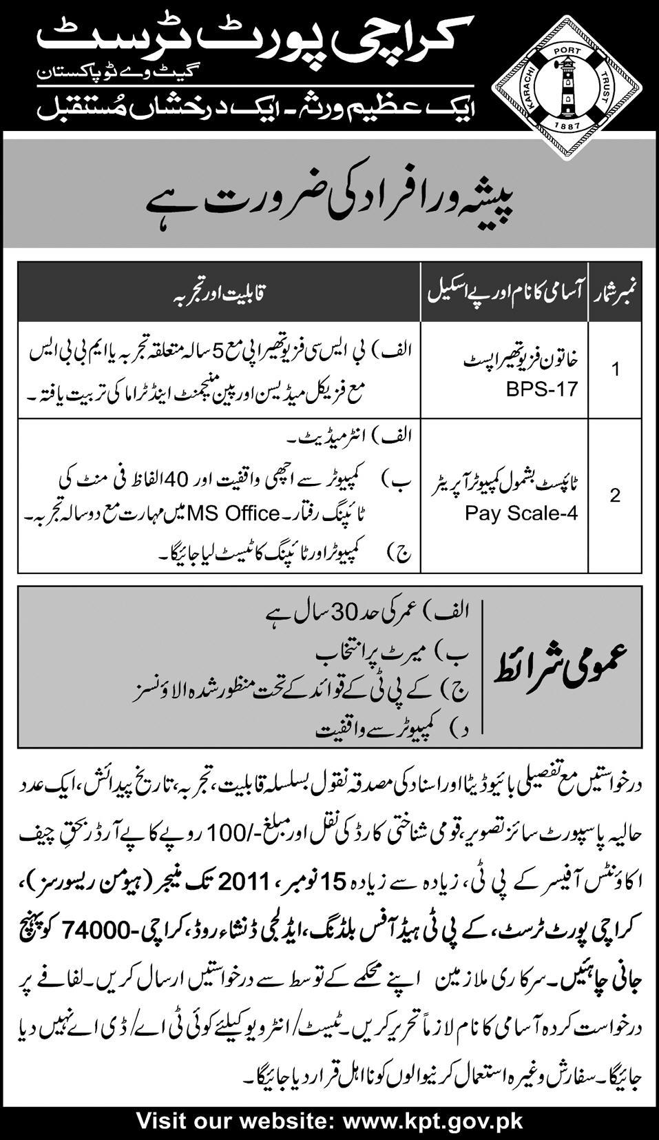 Karachi Port Trust Required Professionals