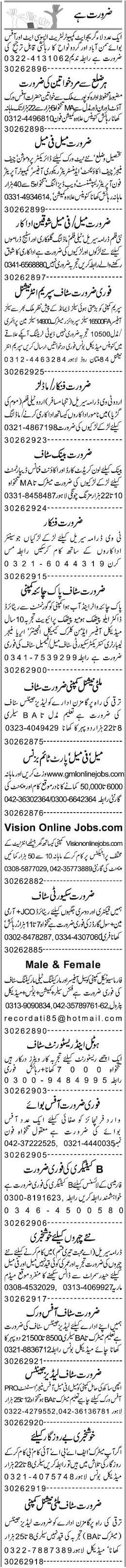 Misc. Jobs in Lahore Express Classified 2