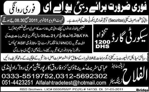 Security Guard Required for Dubai UAE