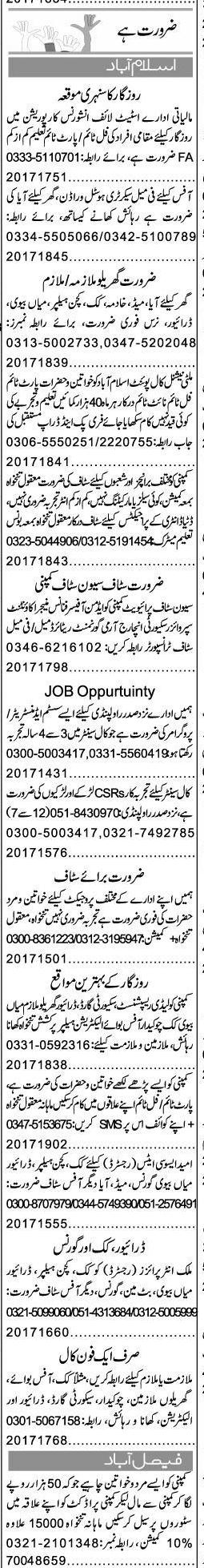 Misc. Jobs in Islamabad Express Classified