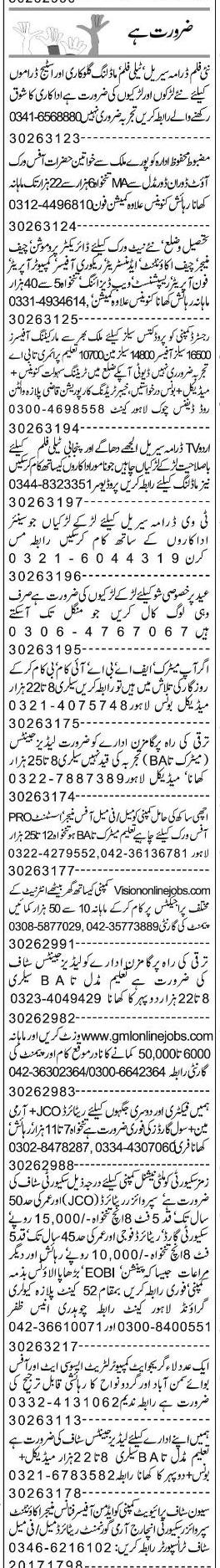 Misc. Jobs in Lahore Express Classified 1