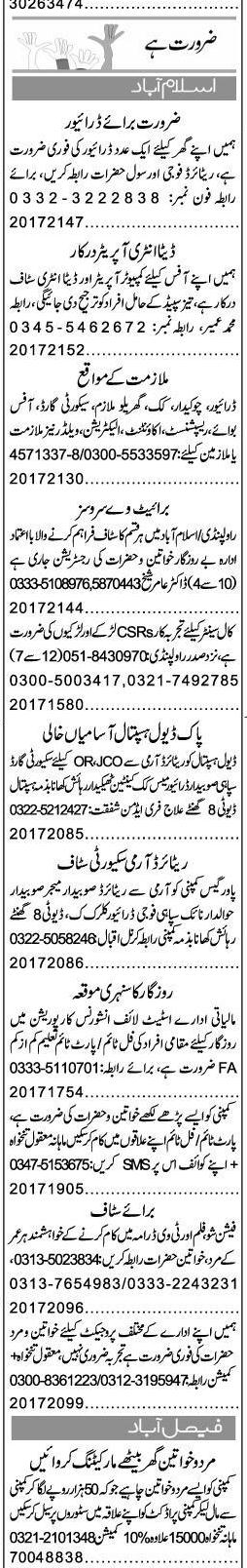 Misc. Jobs in Islamabad Express Classified