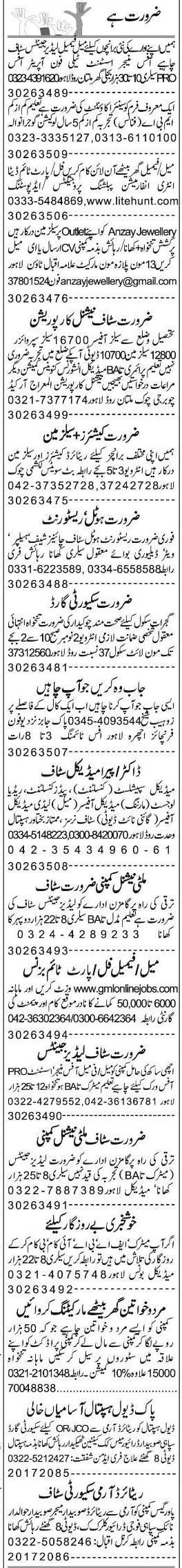 Misc. Jobs in Lahore Express Classified 2