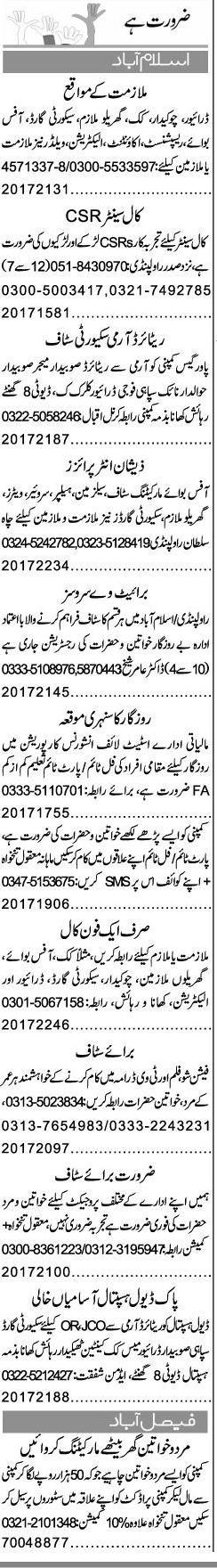 Misc. Jobs in Islamabad Express Classified