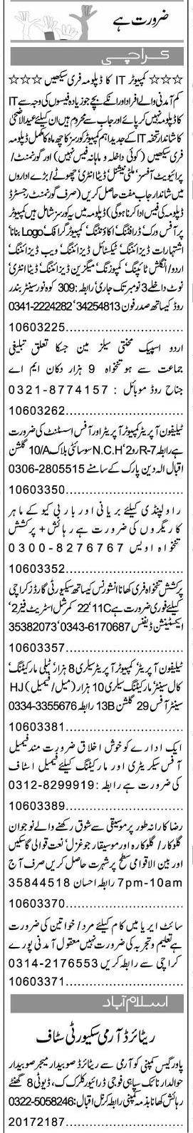 Misc. Jobs in Karachi Express Classified