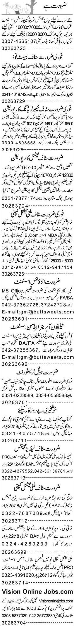 Misc. Jobs in Lahore Express Classified 1