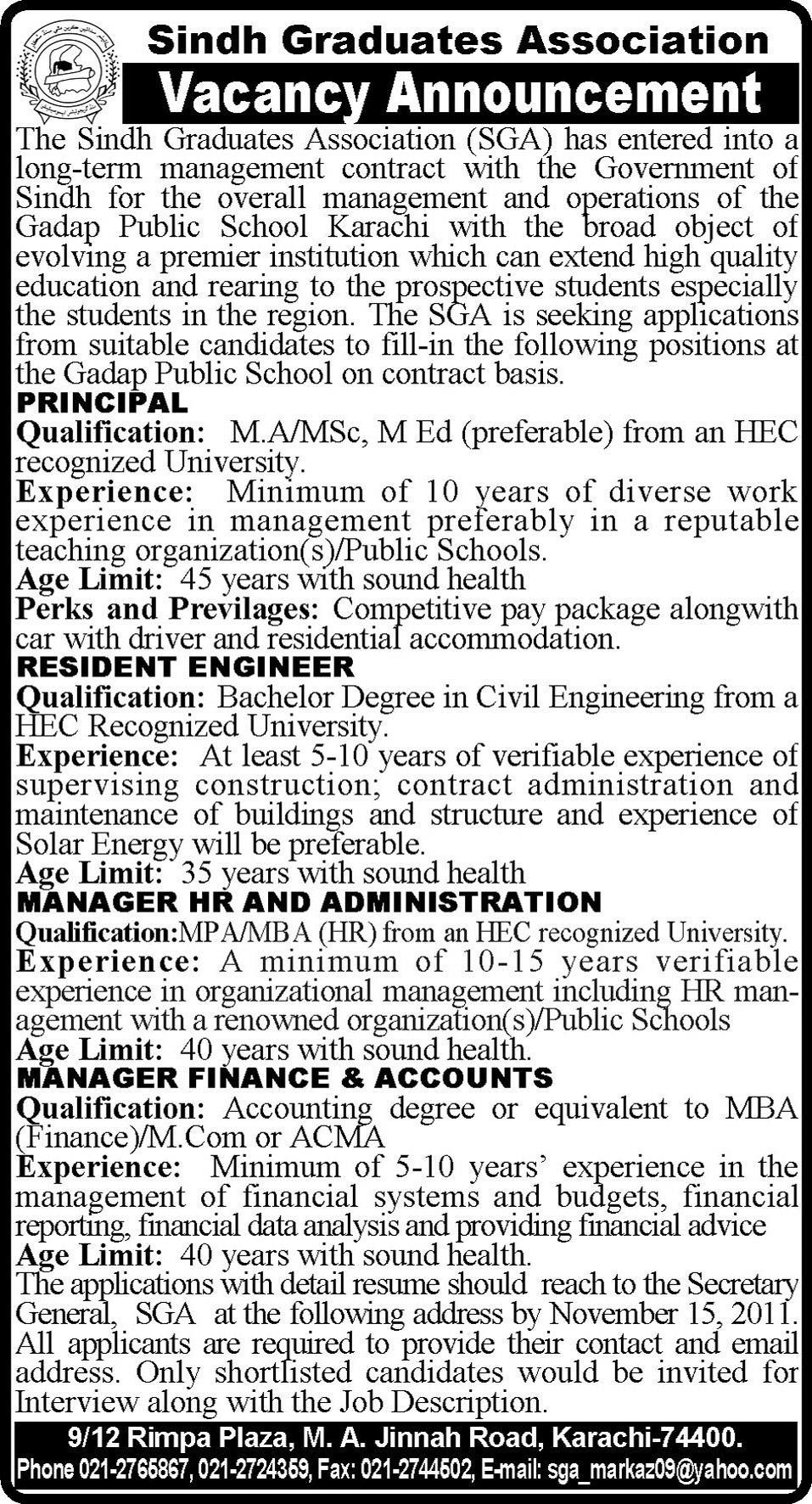 Sindh Graduates Association Vacancy Annoucement